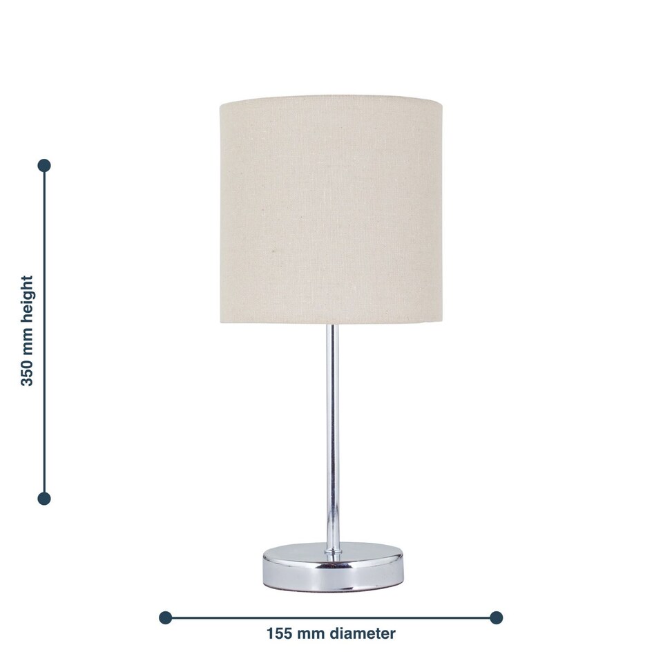 image 1 of Chrome Stick Table Lamp with Natural Linen Shade | Chrome | Brown | Medium | 1