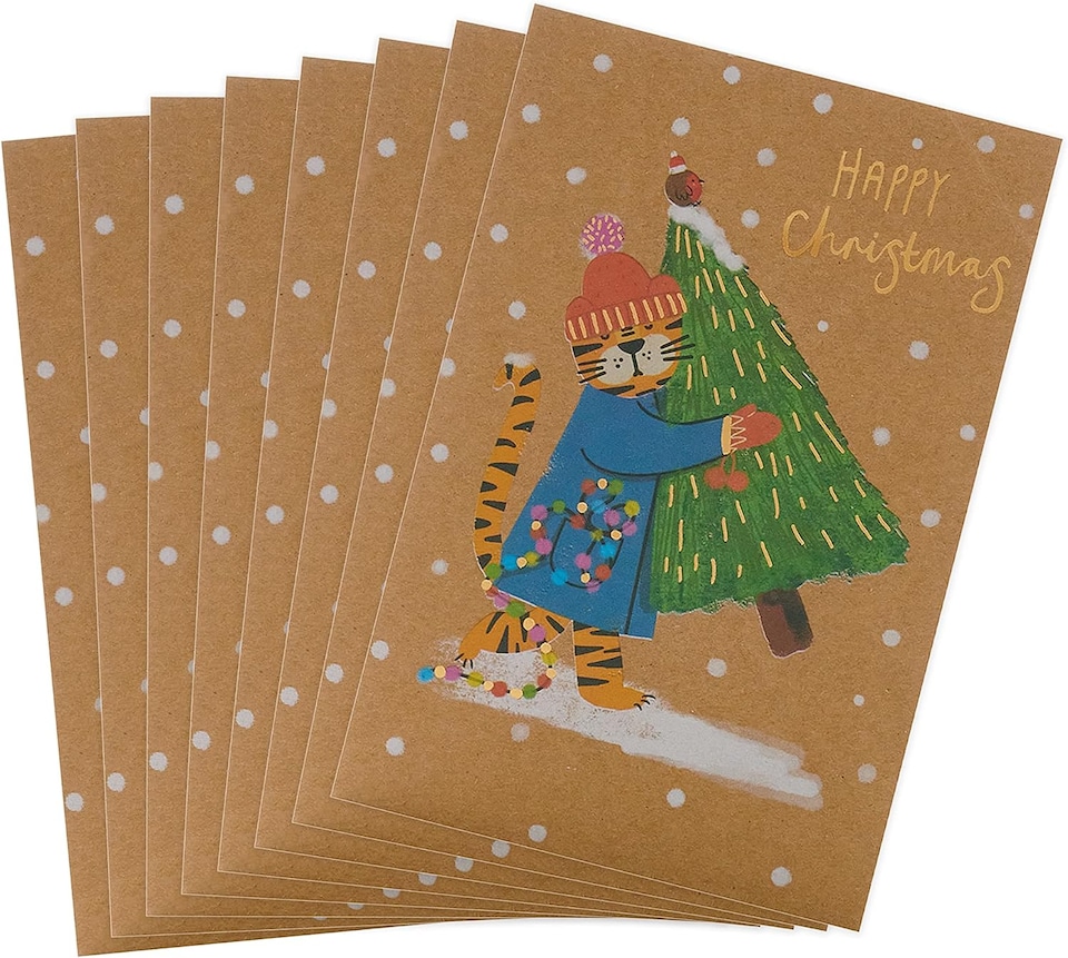 image 1 of Box of 8 Festive Tiger Marie Curie Charity Christmas Cards