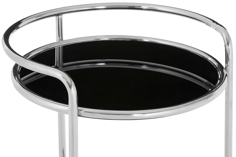 image 1 of Orsina Movable Round Silver Finish Trolley, Tempered Glass Drinks Trolley For Parties, Elegant Kitchen Trolley