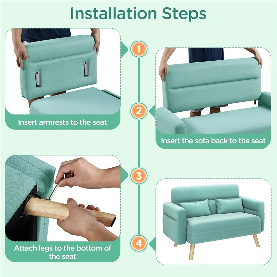 image 1 of Yaheetech Fabric Loveseat Sofa with Lumbar Pillows for Small Space