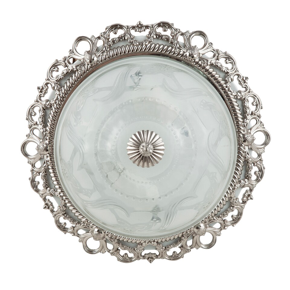 image 1 of Traditional Satin Nickel and Floral Glass Flush Ceiling Light | Silver