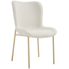 Dining Chair Tessa - ergonomic high backrest, slim steel legs, soft fabric | White | Bouclé white/gold | 1