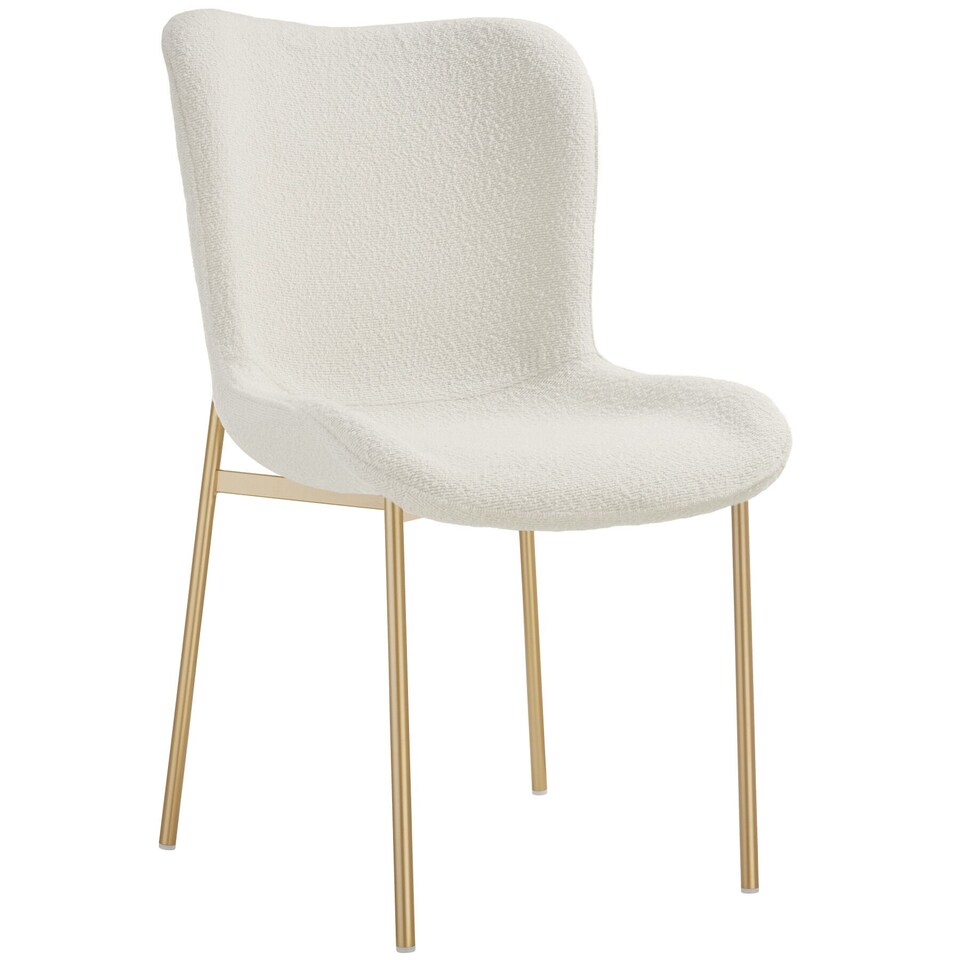 image 1 of Dining Chair Tessa - ergonomic high backrest, slim steel legs, soft fabric | White | Bouclé white/gold | 1
