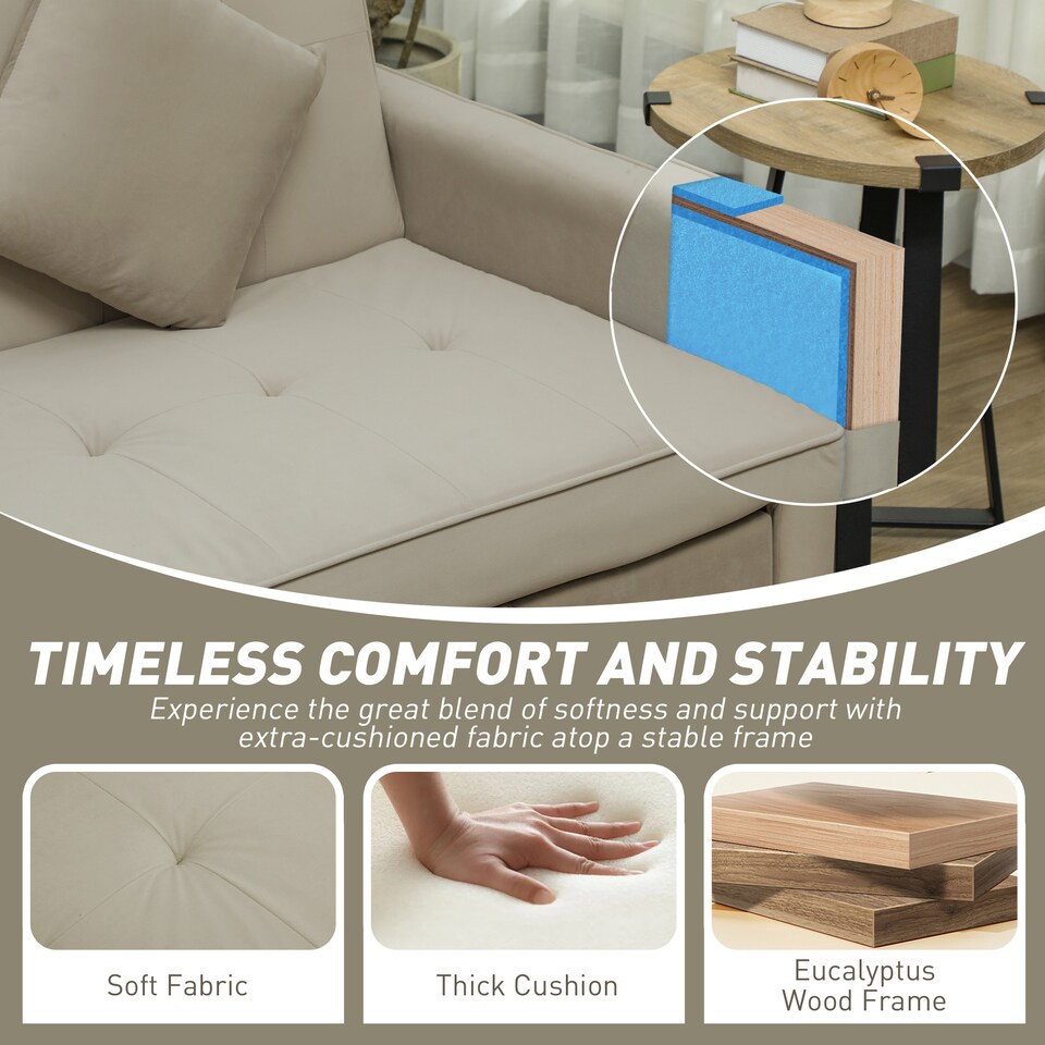 image 1 of HOMCOM Sectional Sofa Bed, L-Shaped 3 Seater Sofa Bed, Reversible Sleeper Sofa with Pull Out Couch Bed, Cushions, Fabric Futon Sofa Bed for Living Room, Beige | Cream