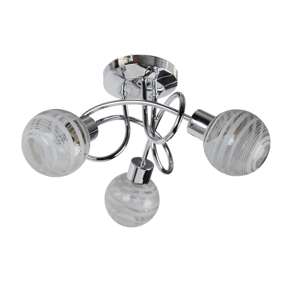 image 1 of Cafe - Chrome with Striped Glass 3 Light Flush Ceiling Light | Chrome | White | 1