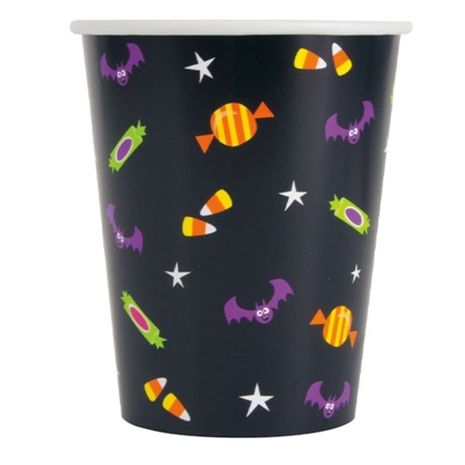 Cat & Pumpkin Theme Bats & Sweets Design Halloween Paper Cups 270ml - Pack of 8