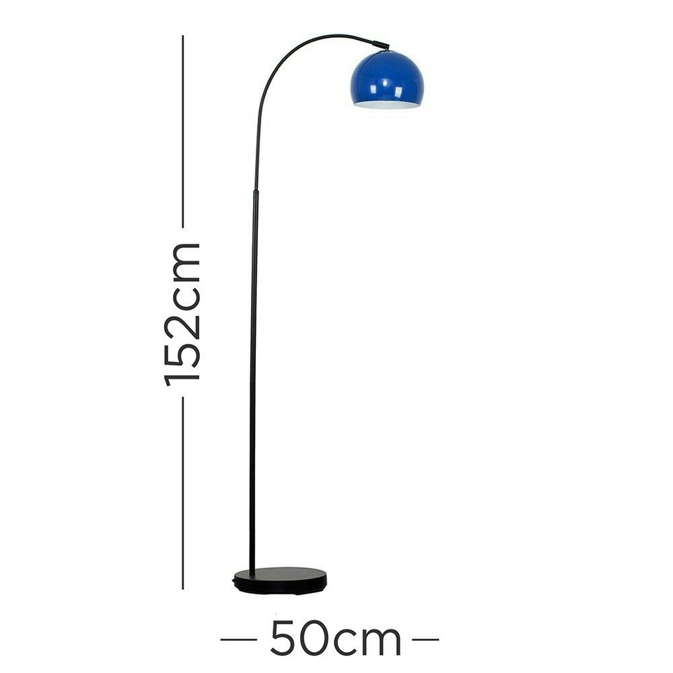 image 1 of ValueLights Designer Style Black Stem Floor Lamp With Navy Blue Arco Style Metal Dome Light Shade With LED GLS Bulb in Warm White