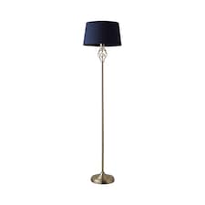 ValueLights Memphis Twist Brushed Chrome Floor Lamp Navy Blue Shade | Blue