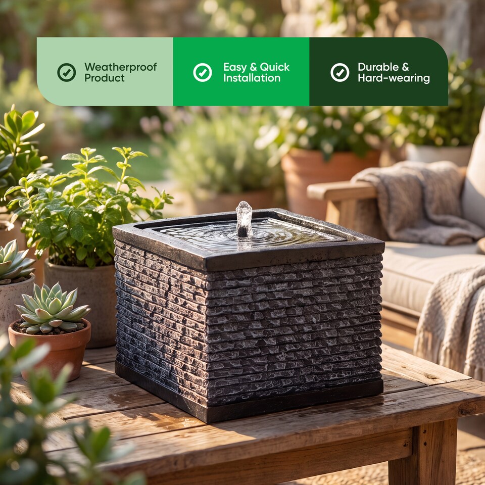 image 1 of Gardenwize Solar Powered Stacked Stone Solar Water Feature
