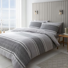 Textured Banded Stripe Reversible Duvet Cover Set | Grey | Charcoal Grey