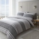 image 1 of Textured Banded Stripe Reversible Duvet Cover Set | Grey | Charcoal Grey
