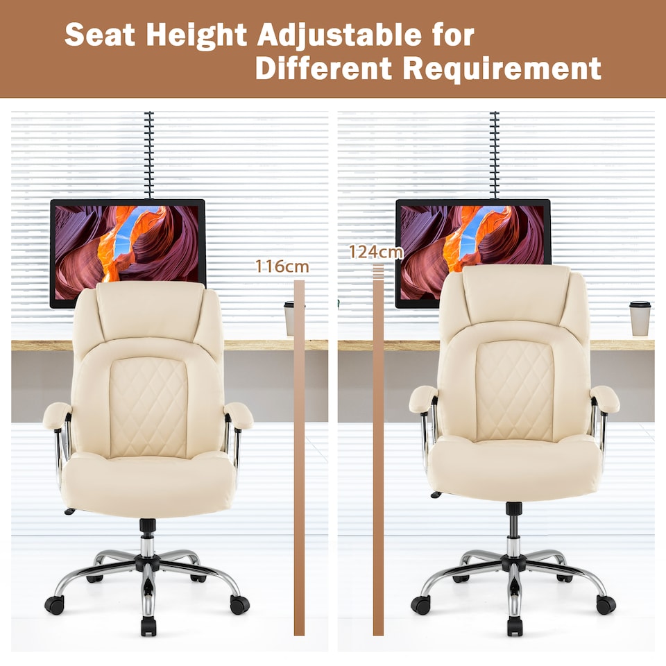 image 1 of COSTWAY 227kg Leather Office Chair Adjustable Big & Tall Executive Chair-Beige
