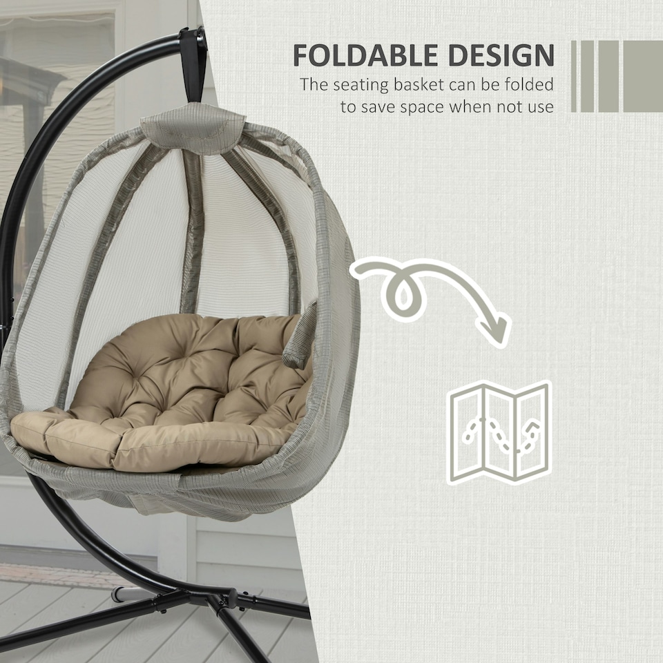 image 1 of Outsunny Folding Hanging Egg Chair w/ Cushion and Stand for Indoor Brown