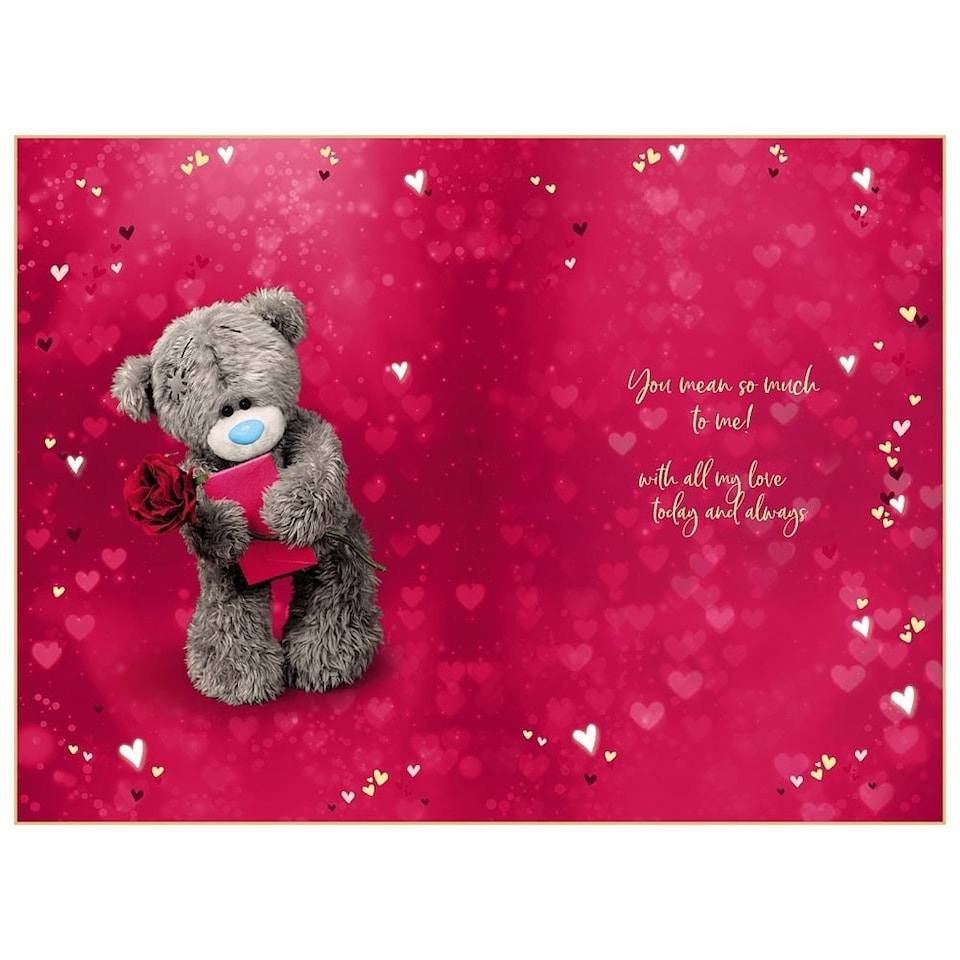 image 1 of Bear With Rose And Envelope 3D Photo Finish Keepsake Wife Anniversary Card