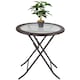 image 1 of Outsunny Folding Rattan Garden Dining Table, 68 cm Round Rattan Garden Table with Water Ripple Tempered Glass Top, Wicker Edging and Steel Frame for Outdoor, Patio, Brown