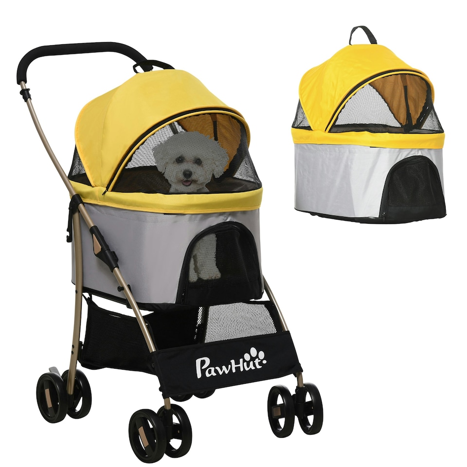 image 1 of PawHut 3 In 1 Pet Stroller, Detachable Dog Cat Travel Carriage - Yellow