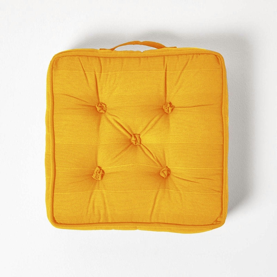 image 1 of Homescapes Rajput Ribbed Cotton Floor Cushion Mustard Yellow Yellow