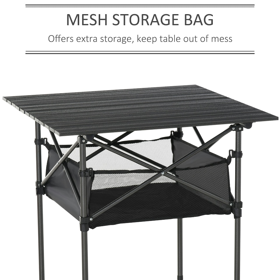 image 1 of Outsunny Aluminum Camping Table Folding Table Picnic Table w/ Mesh  Bag, Black