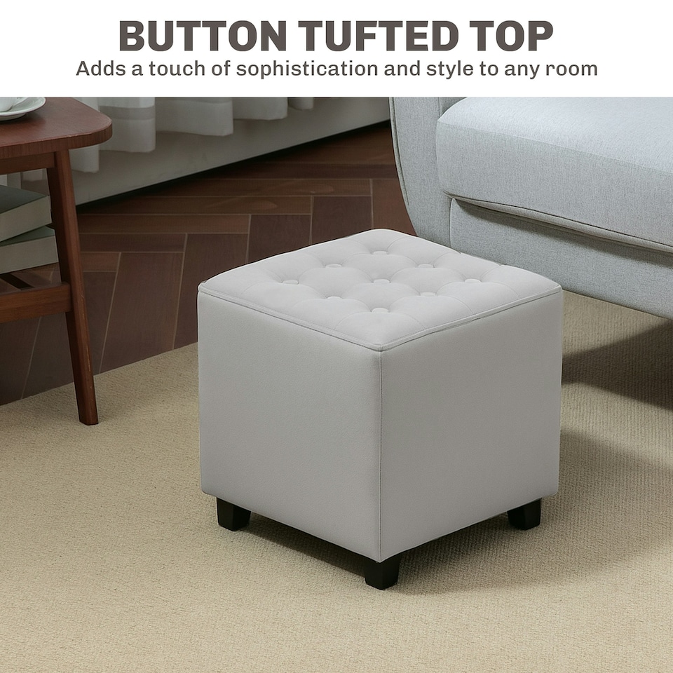 image 1 of HOMCOM Square Footstool Small Ottoman w/ Wood Legs for Bedroom Light Grey | Grey