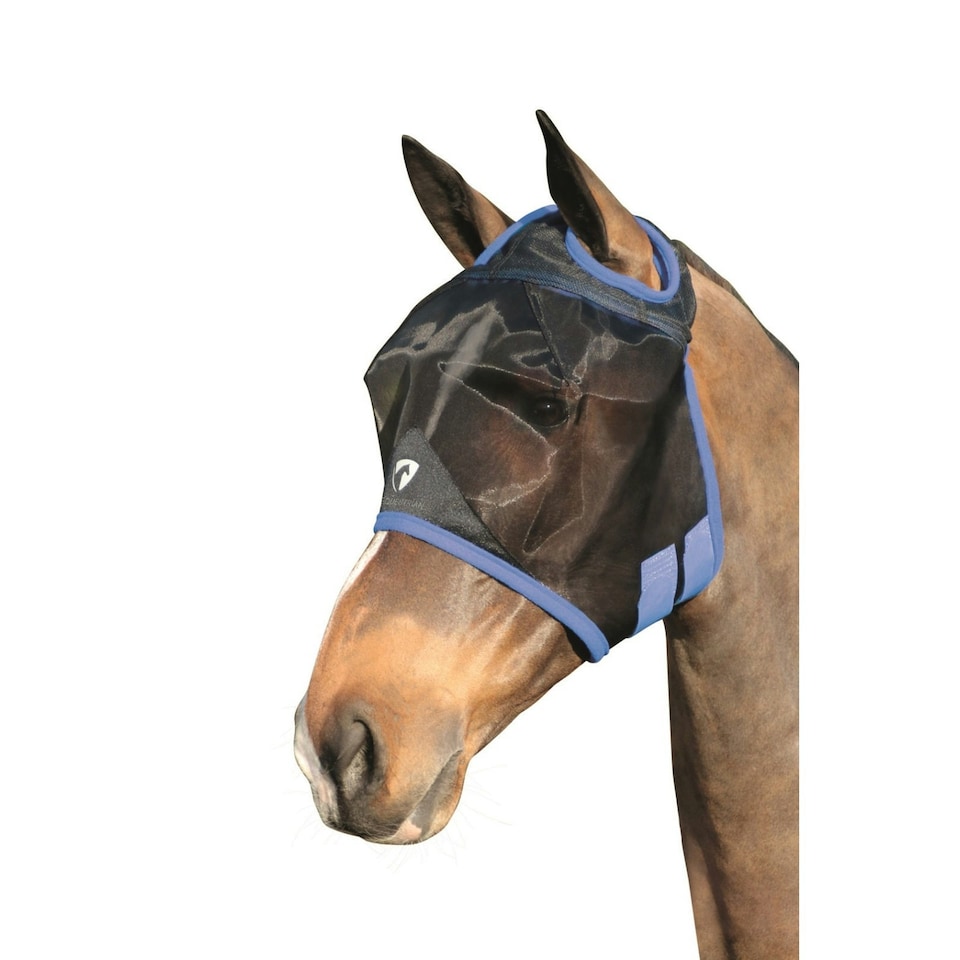 Hy BHB Equestrian Mesh Half Mask Without Ears - Black/Palace Blue - Pony