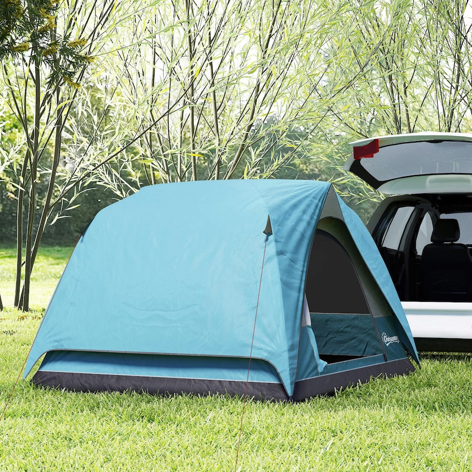 image 1 of Outsunny 3-4 Person Camping Tent, Waterproof Tent Blue | Navy Blue, Light Blue