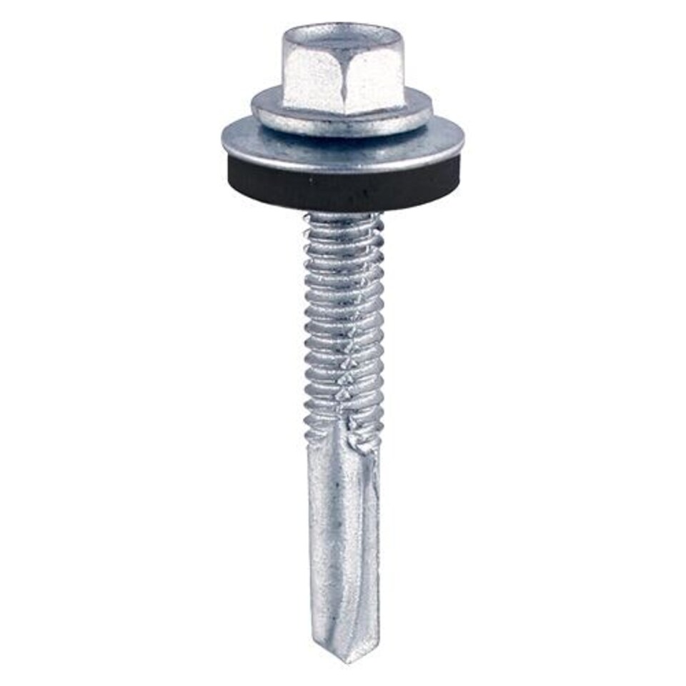 Timco - Self-Drilling Screws - Hex - For Heavy Section Steel - Zinc - with EPDM Washer (Size 5.5 x 80 - 100 Pieces)