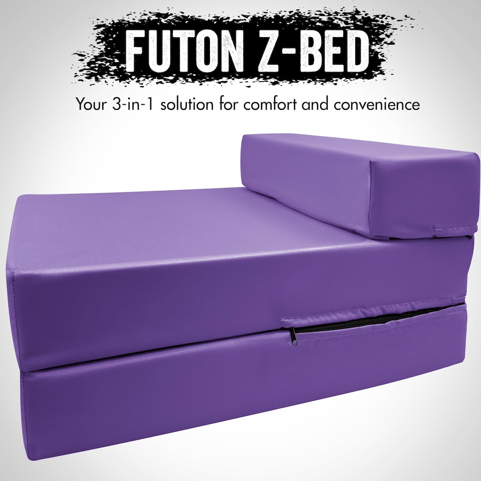 image 1 of Fold Out Single Z Bed Futon Sofa Chair Mattress Purple