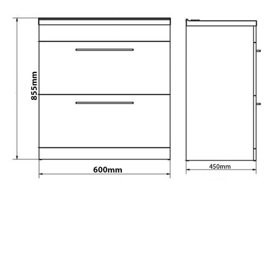 image 1 of Bathroom 2-Drawer Floor Standing Vanity Unit with Mid Depth Ceramic Basin 600mm Wide - Storm Grey Gloss - Brassware Not Included Grey