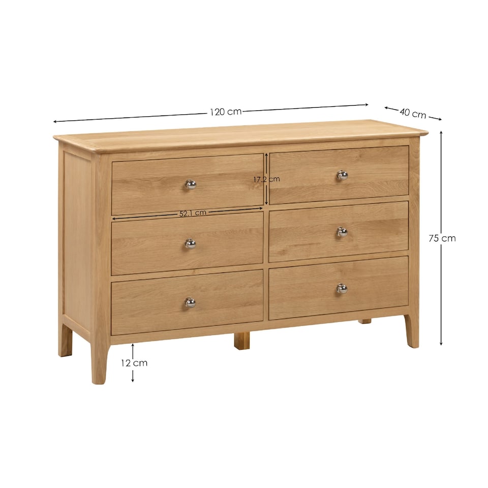 image 1 of Premium Oakmere 6 Drawer Wide Chest - Oak