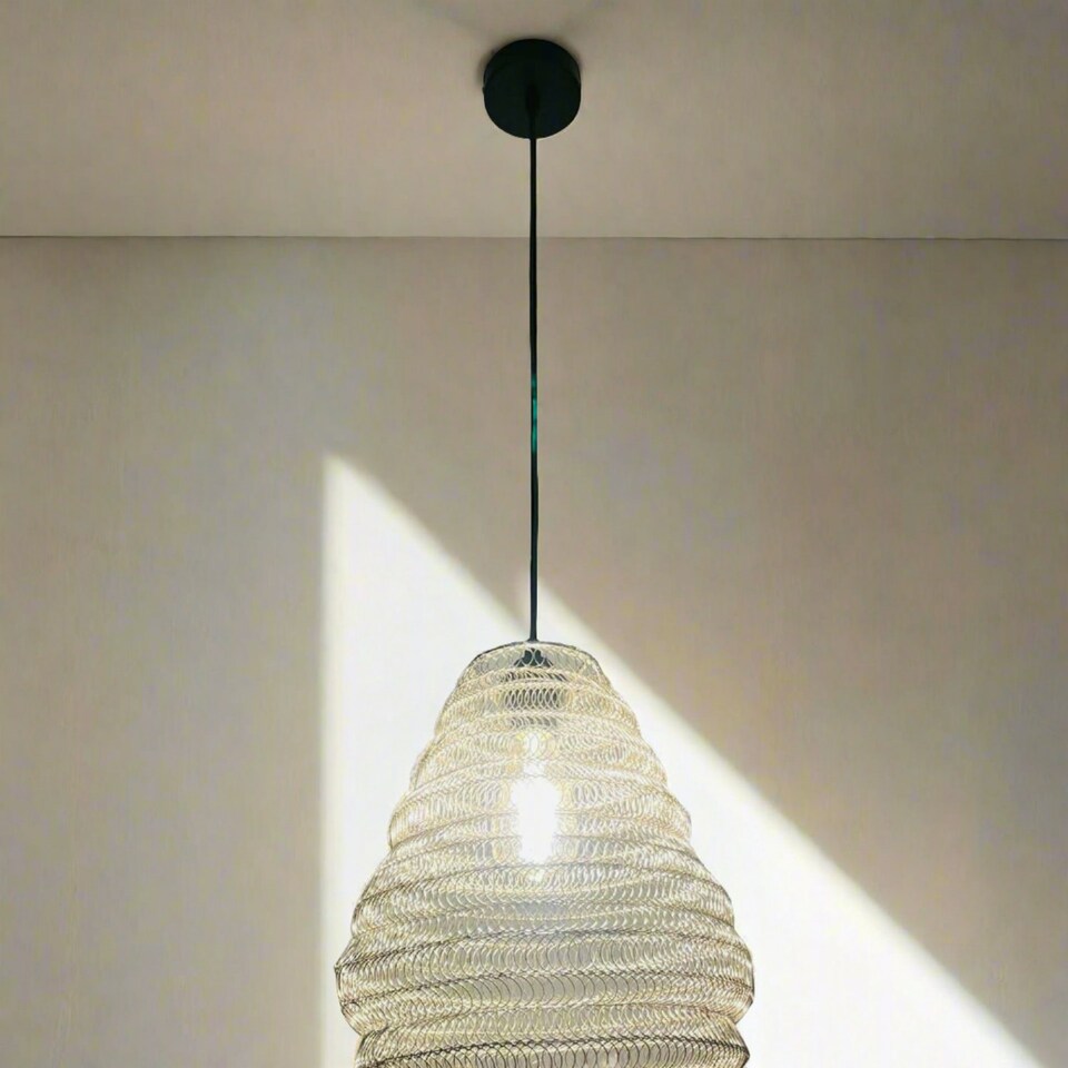 image 1 of CGC Casablanca Medium Silver Moroccan Mesh Metal Ceiling Pendant Light | Silver | Silver | Height: 34 cm Width: 30 cm Ceiling Rose Height: 150 cm