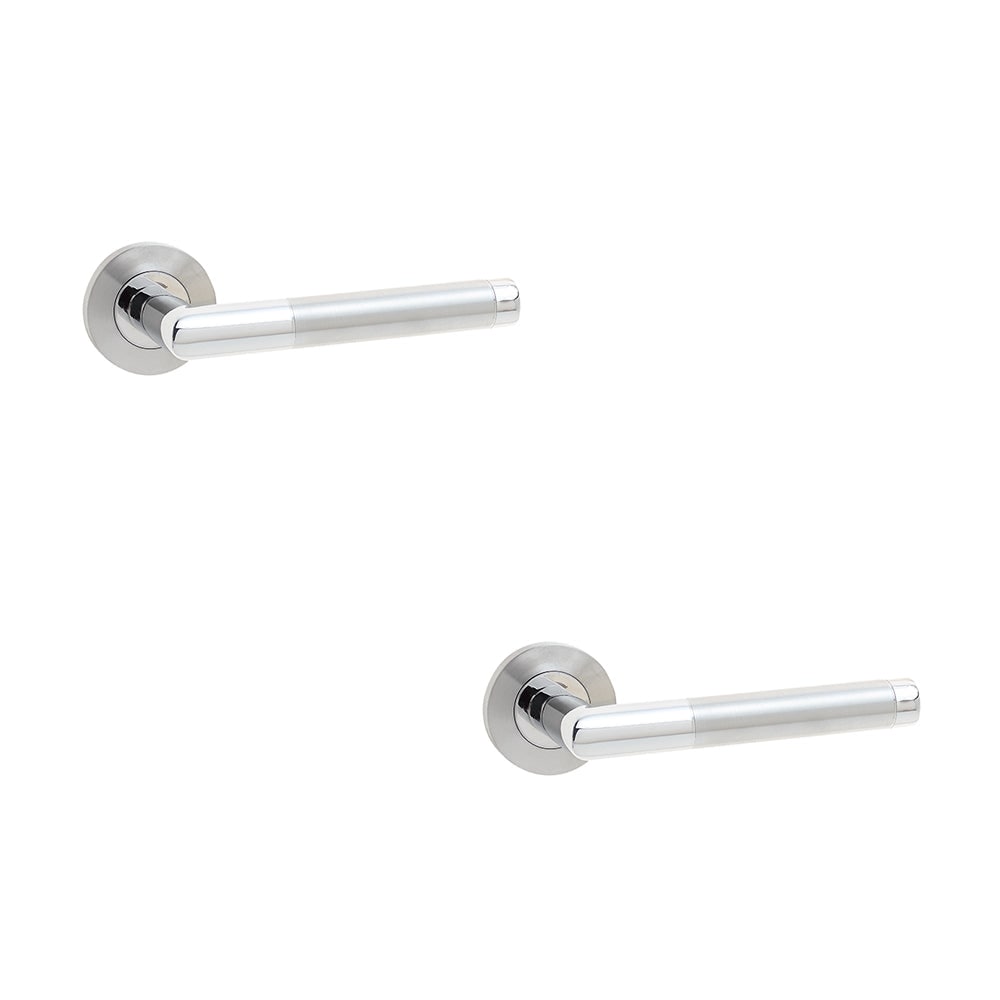 2 PACK Premium Grade 304 Satin and Polished Stainless Steel Door Handle on Rose - Interior Handle