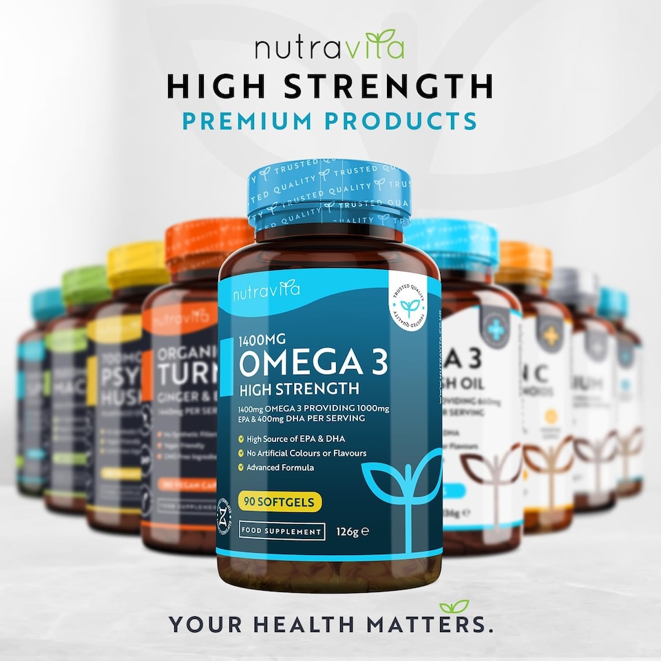 image 1 of Nutravita Highest Strength Omega 3 Fish Oil 2000mg - 1000mg EPA & 400mg DHA per Serving - Sustainably Sourced & Contaminant Free - 90 Softgels