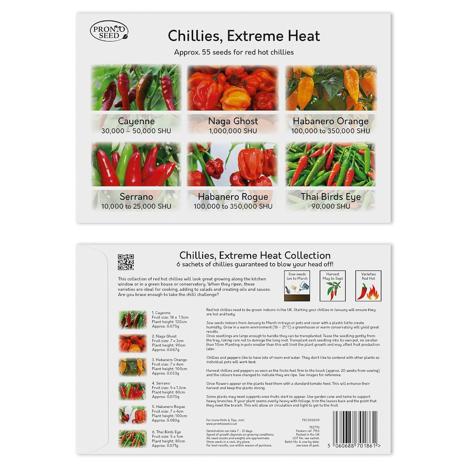 image 1 of Pronto Seed Chilli & Sweet Pepper Seeds Variety Pack – 12 Types, 110 Seeds for Home Growing
