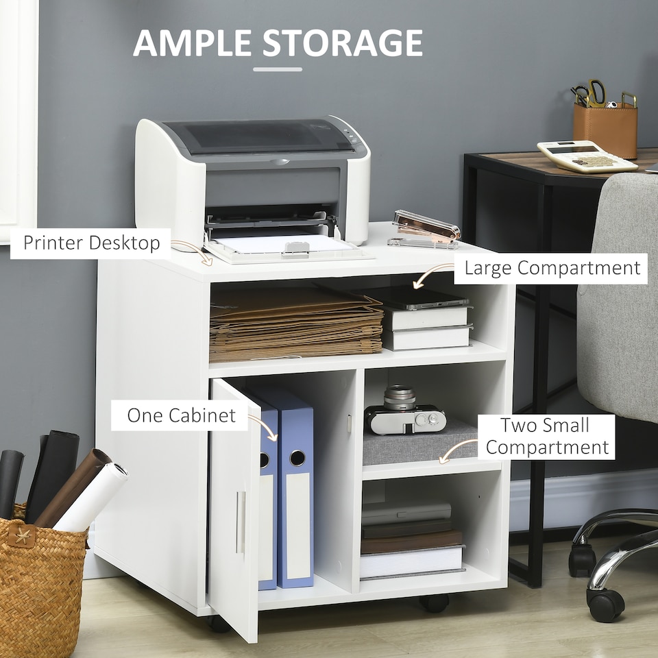 image 1 of HOMCOM Multi-Storage Printer Unit Office Organisation w/ 5 Compartments White