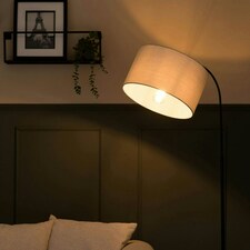 ValueLights Modern Designer Style Black Curved Stem Floor Lamp With Grey Drum Shade