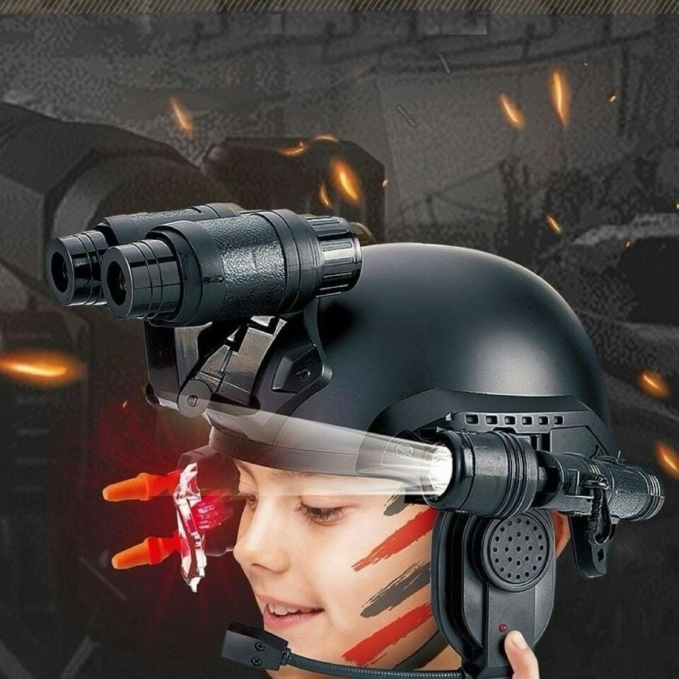 image 1 of Kids Multifunctional Tactical Helmet Outdoor Play Set - Missile Launch Feature, Telescope, Flashlight, Infrared Mic, Binoculars & Accessories, Durable Adventure Role Play Toy for Ages 3+