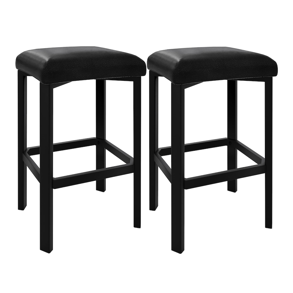 image 1 of London Boutique Set of 2 PU Leather Bar Stools Counter Height Bar Stool with Metal Frame (H)58cm - Black
