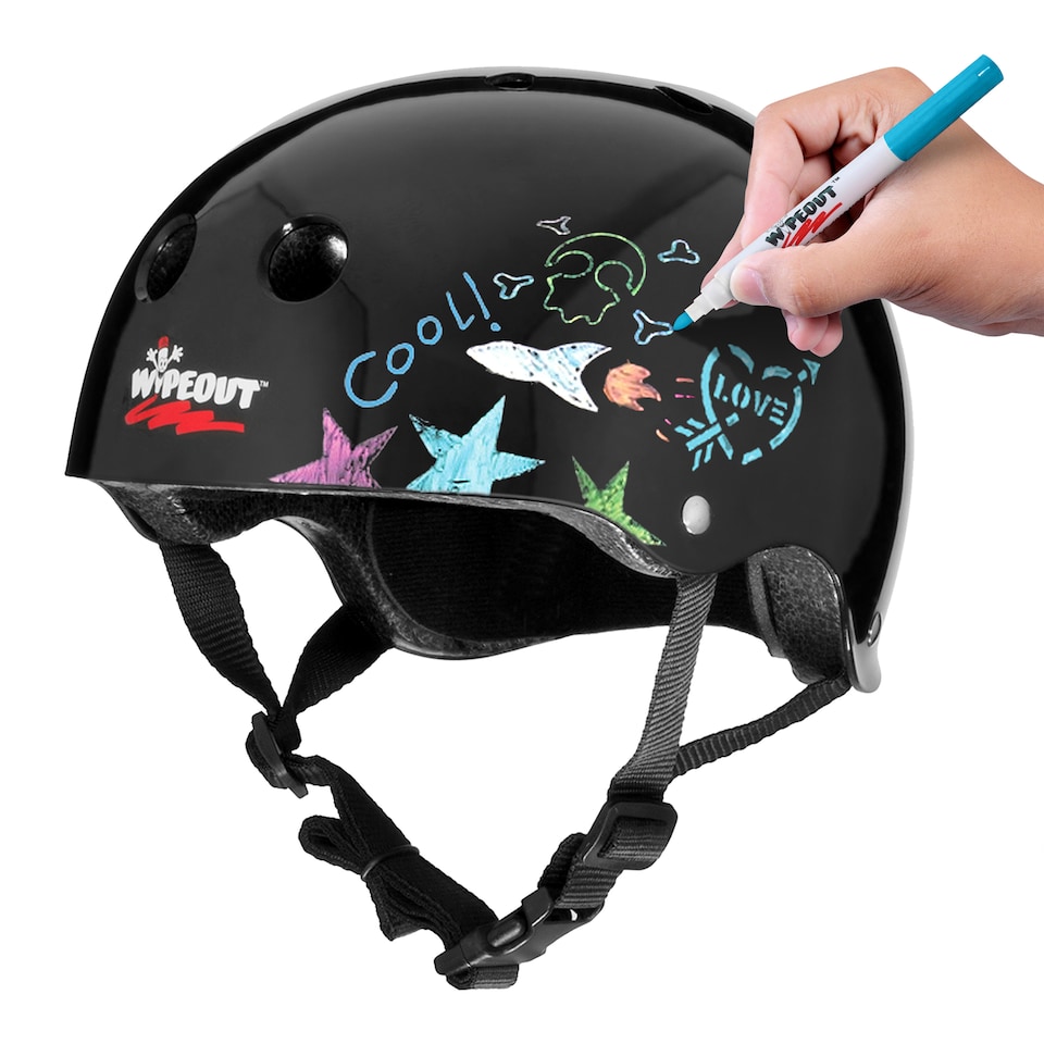 image 1 of Wipeout Dry Erase Kids Cycling Helmet - Black Gloss 5+