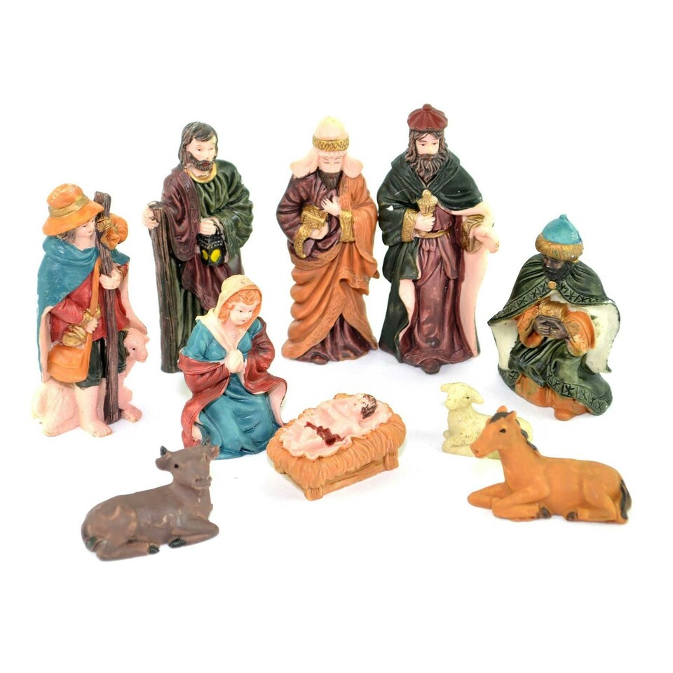 image 1 of LARGE Handmade Nativity Scene Birth Jesus Christ Wooden Stable Figurine House Sculpture Christmas Decoration Xmas Décor, W
