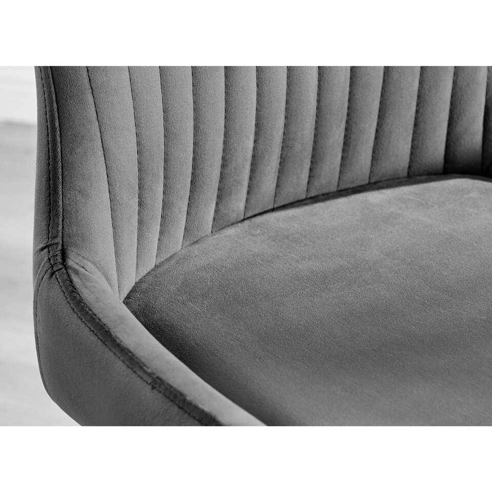 image 1 of Furniturebox 2x Nora Dark Grey Velvet Black Leg Dining Chairs