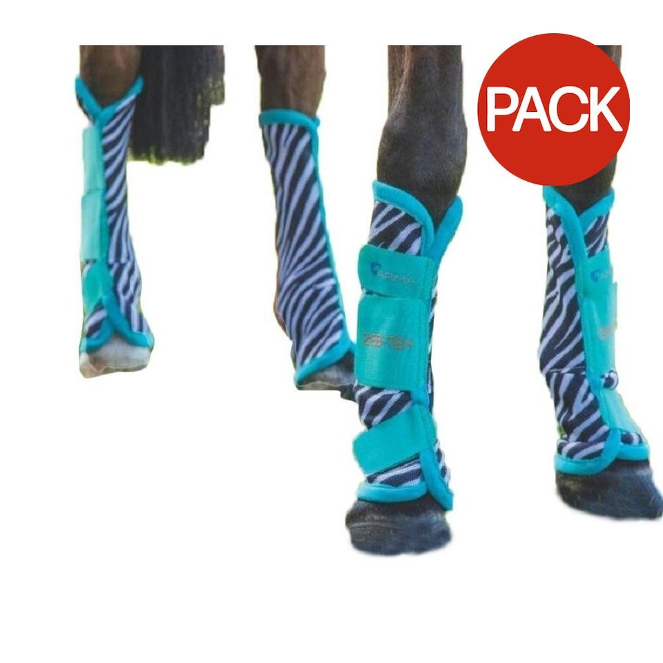 image 1 of ARMA Zeb-Tek Horse Fly Turnout Socks (Pack of 4) - Black/White/Teal - Full