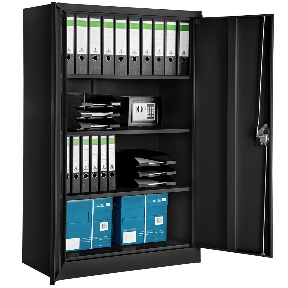image 1 of Filing Cabinet - 4 adjustable shelves, lockable, 140 x 90 x 40 cm Black