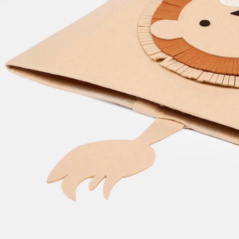 image 1 of OHS Kids Round Lion Felt Toy Storage Organiser Basket - Brown