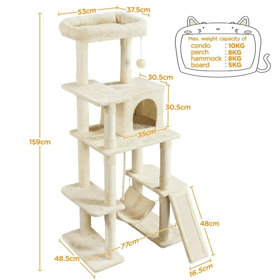 image 1 of Yaheetech Large Cat Tower with Hammock Scratching Posts Beige