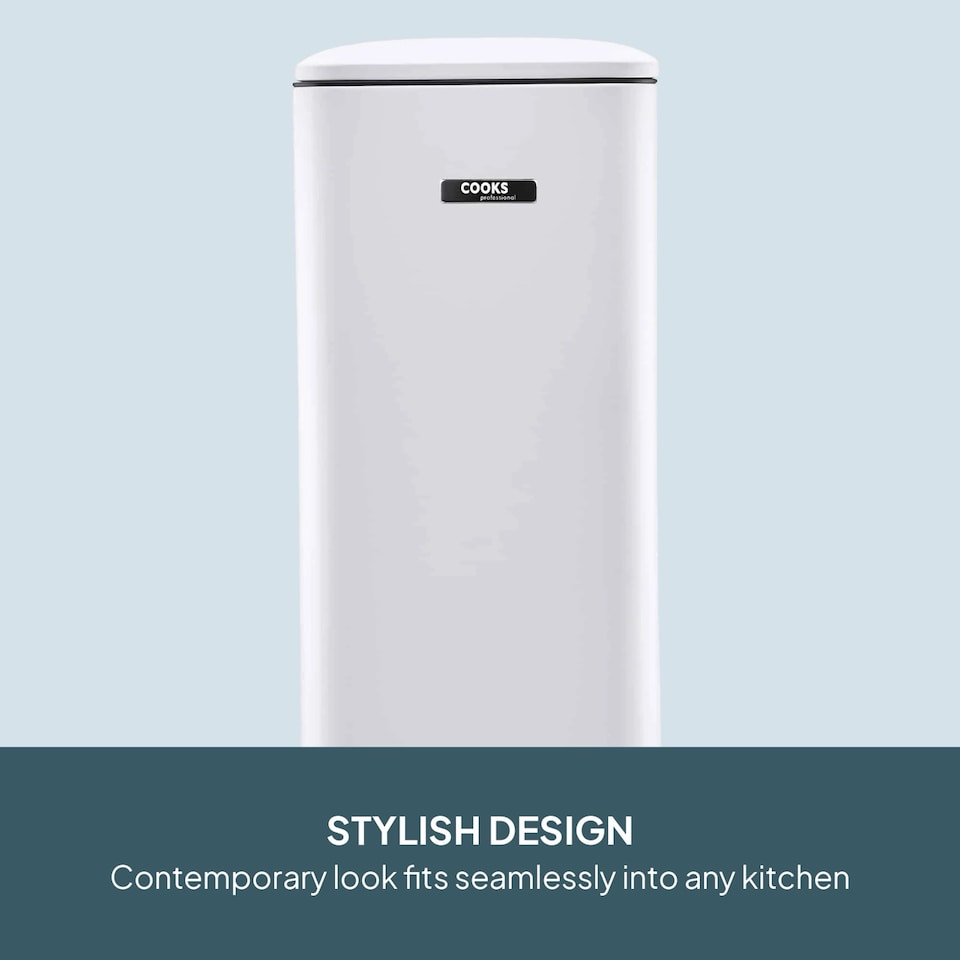 image 1 of Cooks Professional Slimline Dual Recycle Pedal Bin 50L - 2 Compartments & Soft Close Lid | White