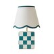 image 7 of ValueLights Evie Ceramic Cube Checkered Table Lamp with Sage Green Trim Linen Scallop Lamp Shade and LED Bulb
