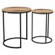 image 1 of 2Pc Round Nesting Stackable Sofa Side Bedside End Table Set Wood Top Metal Legs | Multi | Dark Walnut Top with Chrome Legs