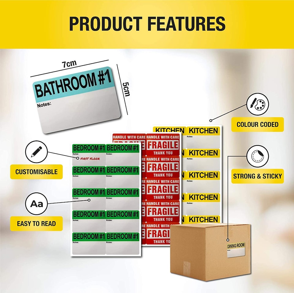 image 1 of 500 Moving Home Box Labels (50 Stickers Each) for Removals from Houses, Flats and Apartments | Multi | 7cm x 5cm