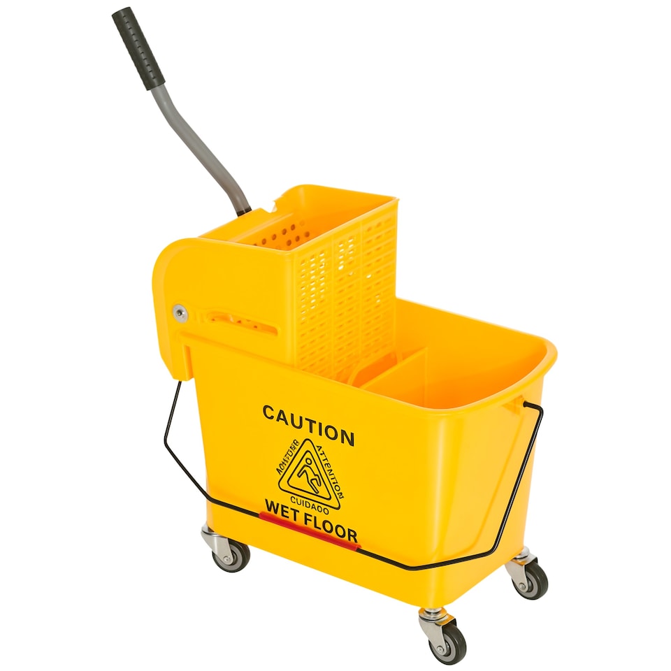 image 1 of HOMCOM 20L Compact Mop Bucket with Wringer and Handle, Mop Bucket on Wheels for Floor Cleaning, Separate Dirty and Clean Water, for Home, Flat, Yellow