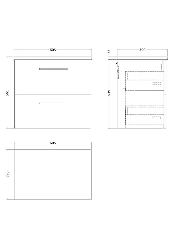 image 1 of Level 600mm Wall Hung 2 Drawer Unit & Laminate Worktop Gloss White